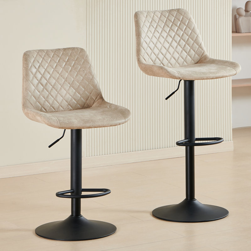 Abernon Vintage Upholstered Suede Swivel Adjustable Height Stool, Beige