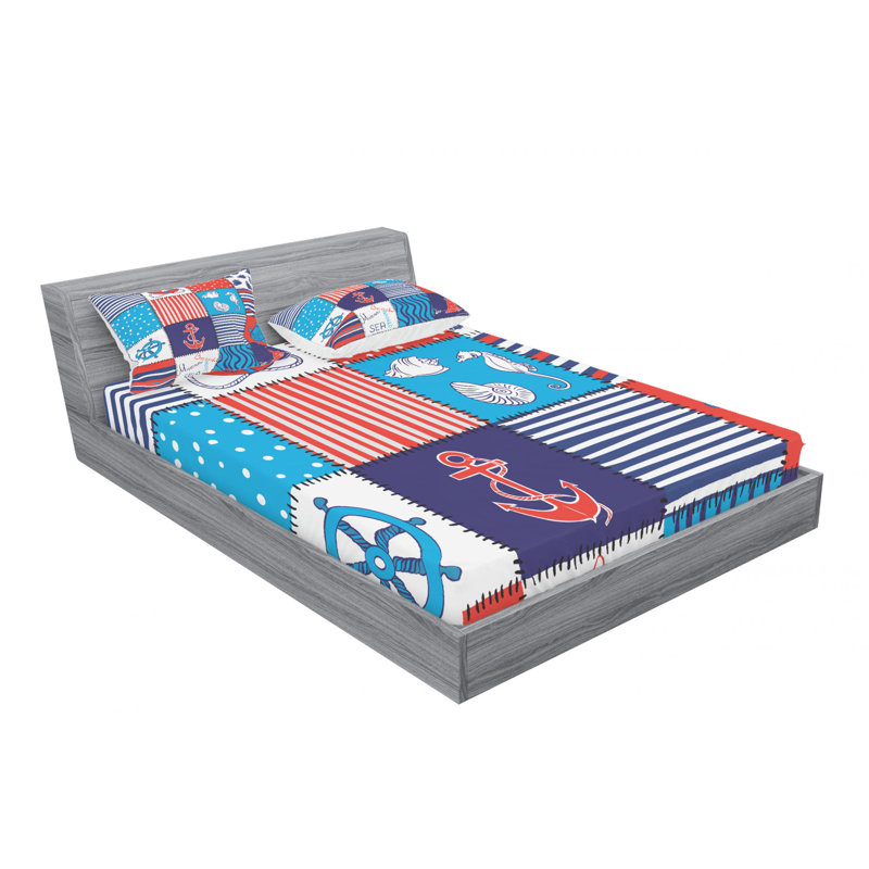 Microfiber Patchwork Sheet Set, Queen Sheet Set with Fitted Sheet
