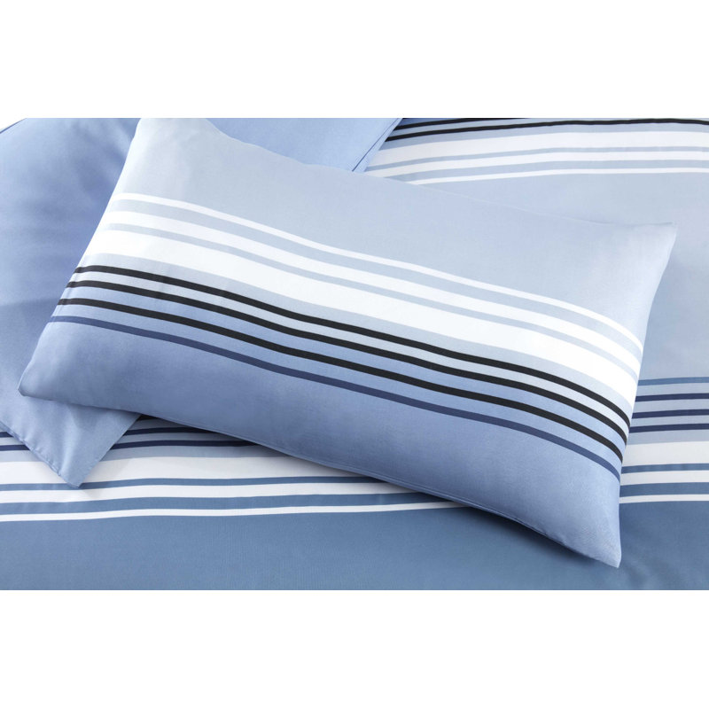 Southsea Cotton Blend Striped Duvet Cover with Pillowcases, Blue, Kingsize Duvet Cover + 2 Standard Pillowcases