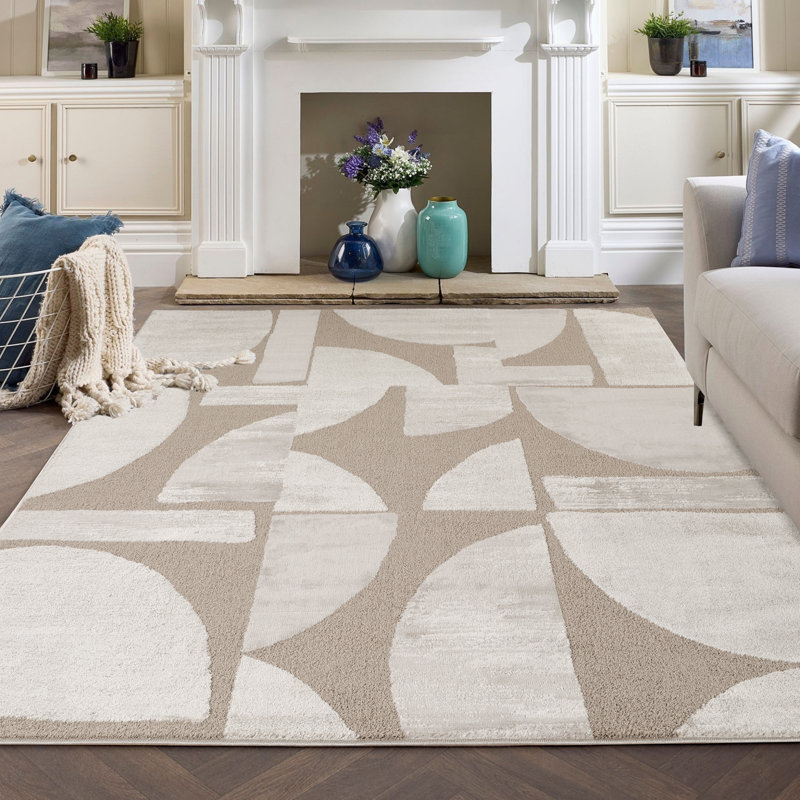 Hamilton Modern Metallic Sheen Area Rug - Polypropylene Weaving - Jute Backing - Abstract Motif Geometric Lines Design Rugs, Mocha