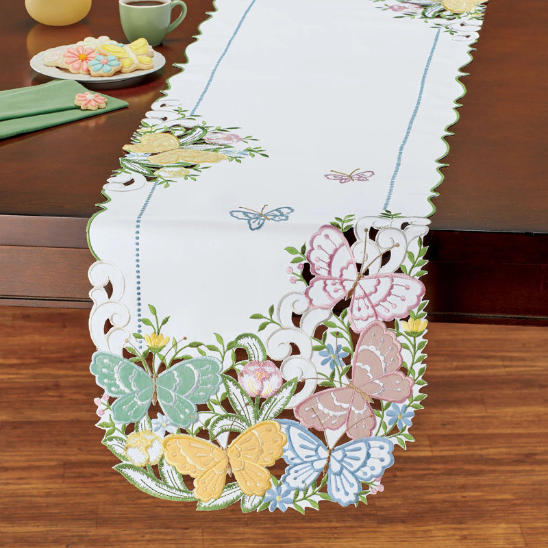 Exquisite Faux Suede Embroidered Butterfly Table Linens