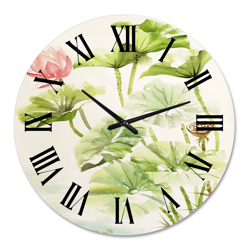 Vintage lotus roses dans l'étang IV - horloge murale traditionnelle, Grand