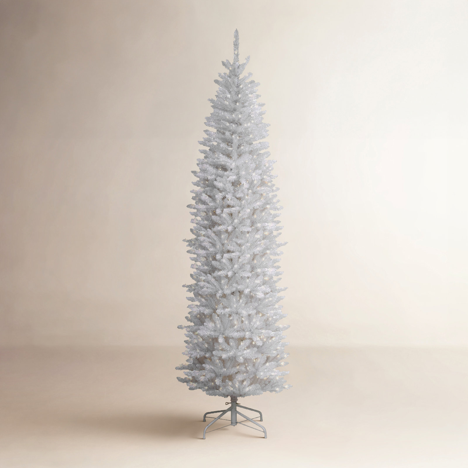 The Holiday Aisle® Kingswood Fir White Pencil Tree with Clear Lights, 7.5'