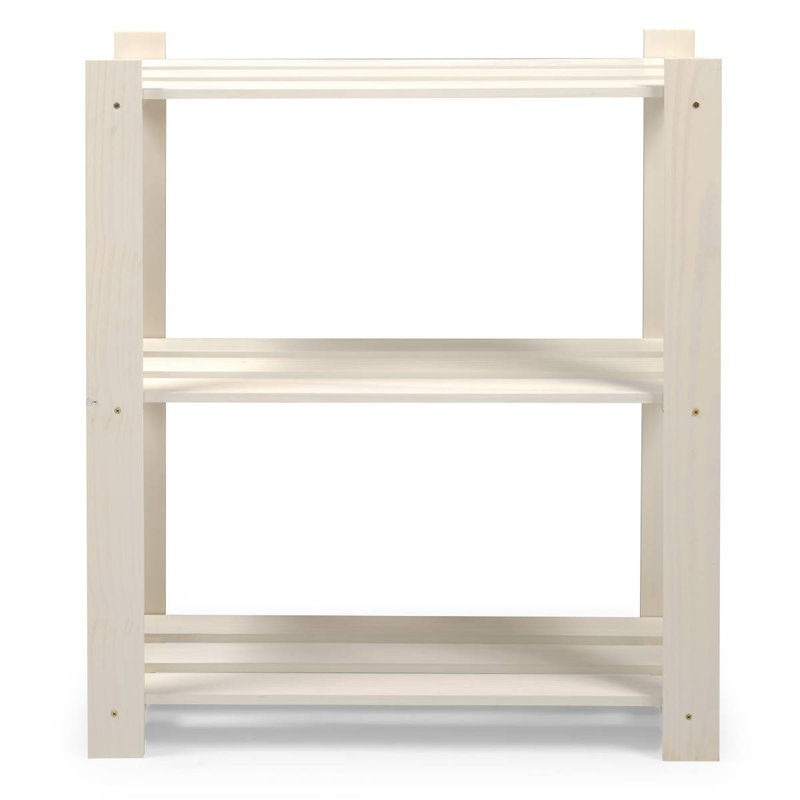 White Wash Solid Pine 3-Shelf Slatted Storage Unit