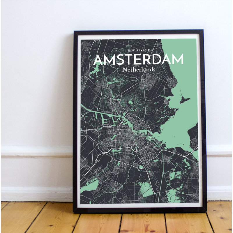 Amsterdam City Map - No Frame Print, 70.1cm H x 50cm W x 0.1cm D