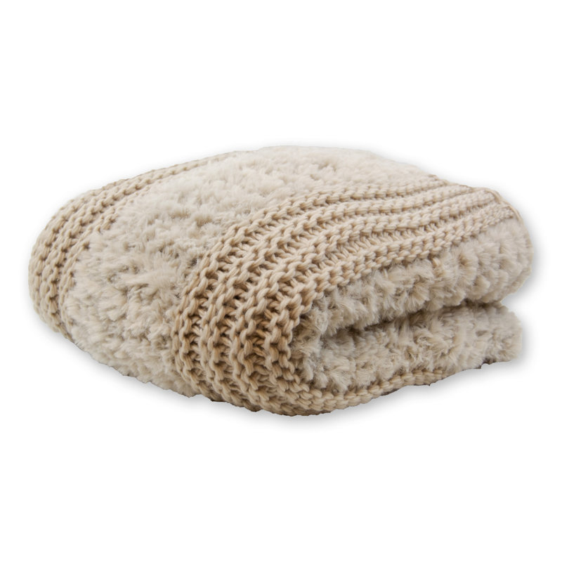Your Lifestyle by Donna Sharp Taupe Plush Knit Woven Throw, Taupe