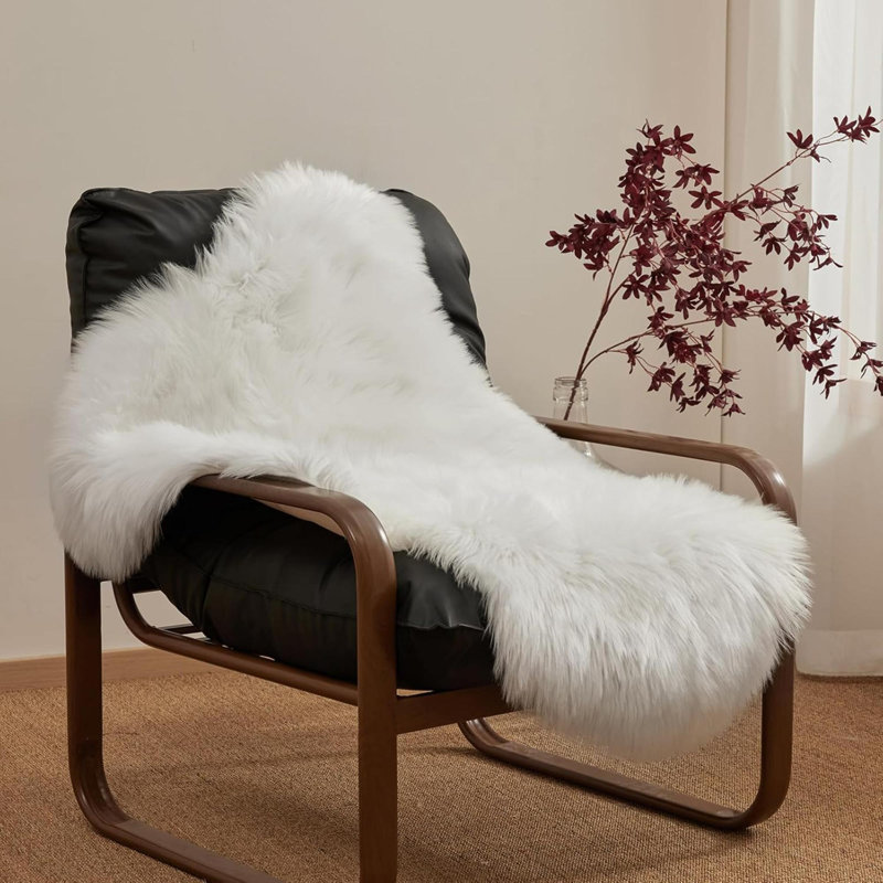 Ashler Faux Fur Rug, Fluffy White Small Sheepskin Rug, Ultra Soft Mat, Machine Washable Shag Mats, Nursery Throw For Bed, Living, Kids Room