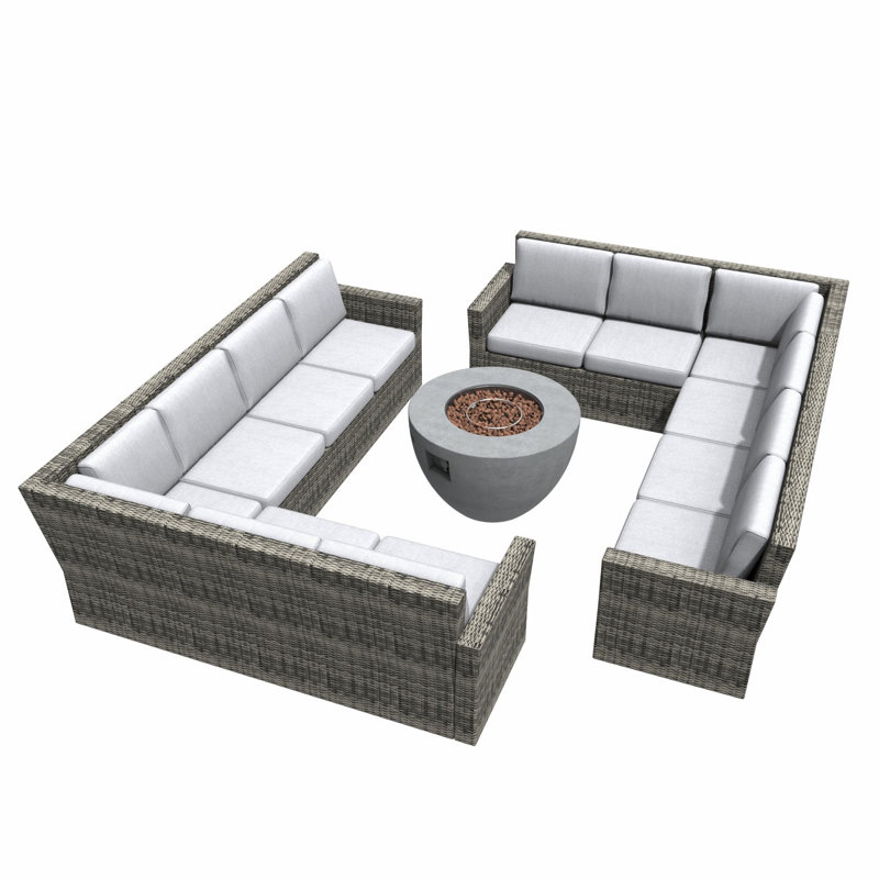 Wicker 12 - Person Patio Conversation Set with Cushions, Gray, Brown/Gray