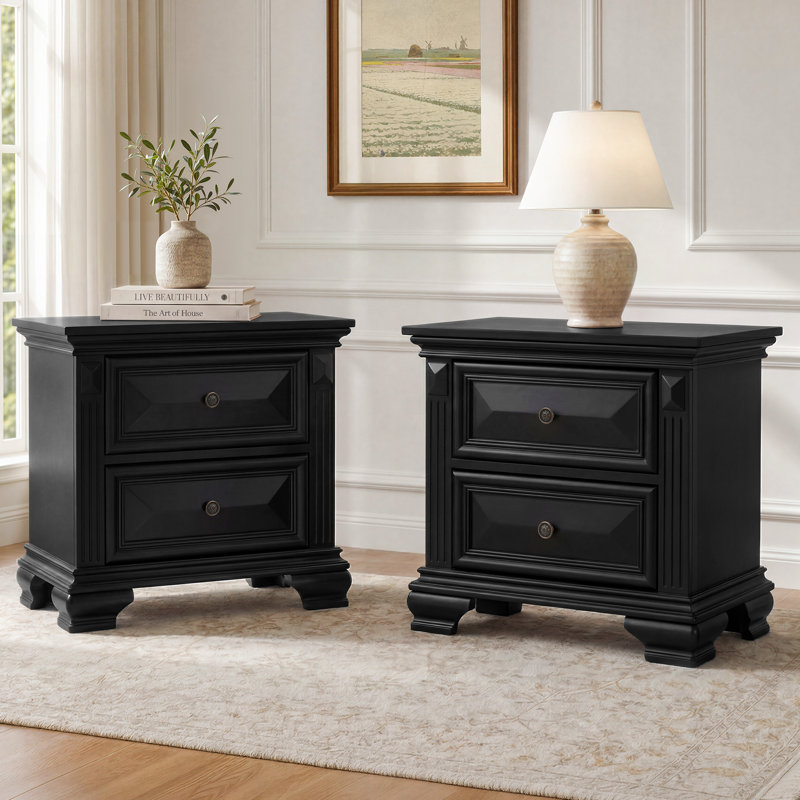 Ensemble de table de chevet 2 tiroirs l 28 po Abner, Black