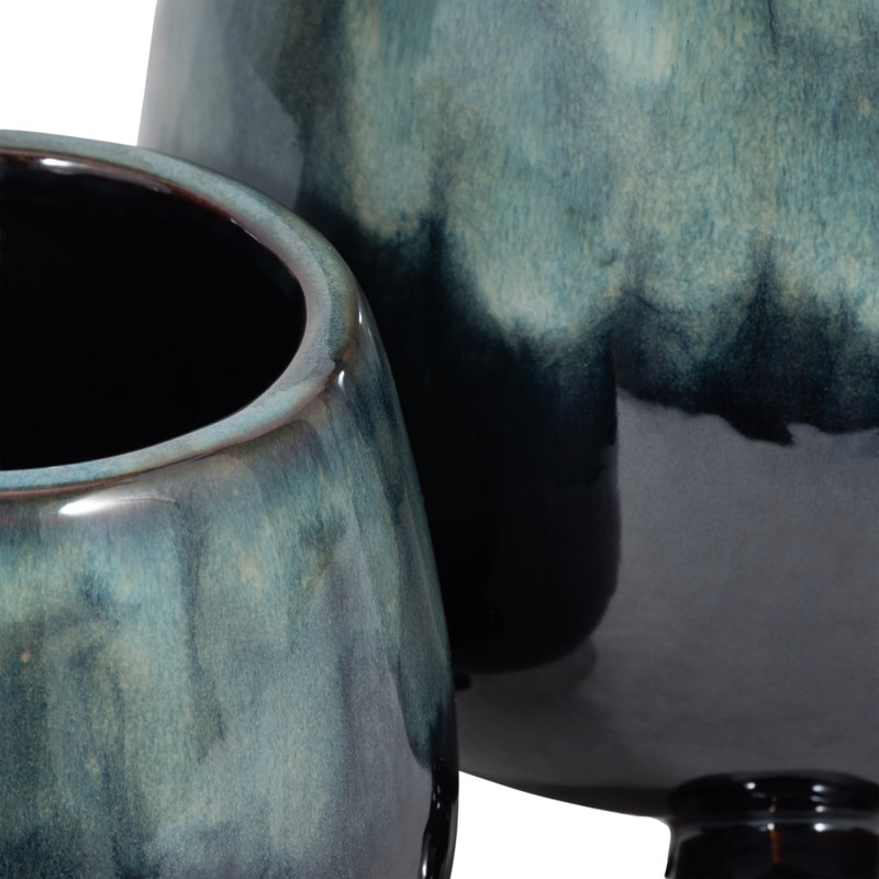 Ensemble de 2 pots à fleurs ronds et en céramique Ereka, Bleu