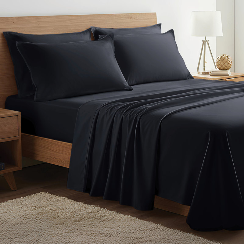 100% Organic Viscose From Bamboo Sheets Set, 300 Thread Count, 4-pc Set, Luxury Cooling Sheets, Deep Pockets - Gift-Ready Packaging, Queen Size (Deep Black)