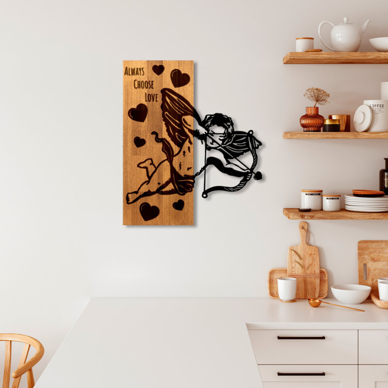 Élégant accessoire mural décoratif en bois, noyer et noir, 19,3 po x 22,8 po x 1,2 po | 50% bois véritable et 50% métal, épaisseur: 1,2 po | Des textures et des variations de couleurs uniques, parfaites pour la décoration intérieure et les espaces