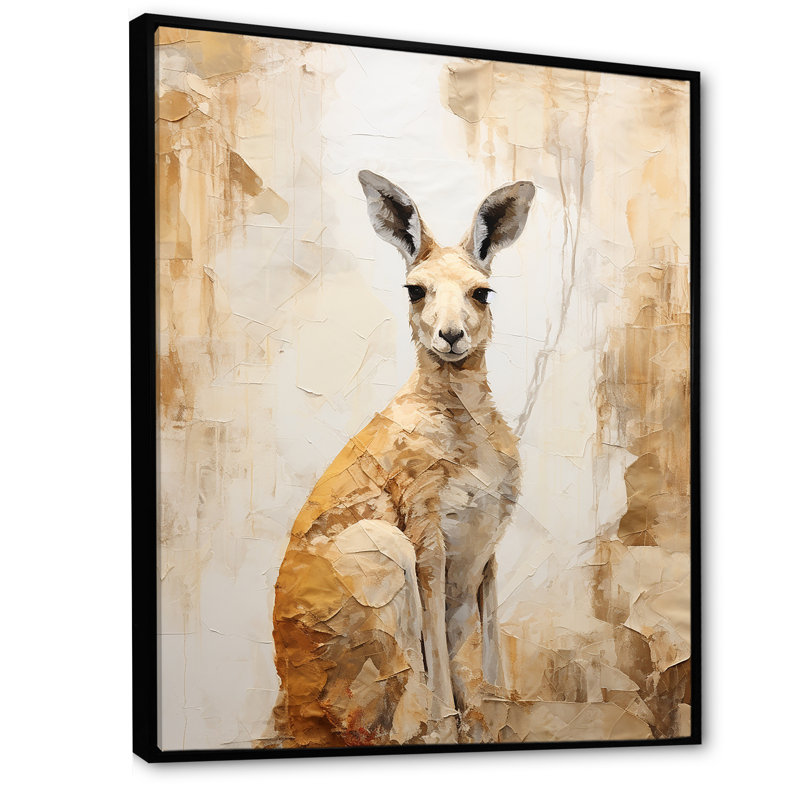 Minimal charmant kangourou sur toile, Cadre flottant noir, H 32 po x l 16 po x P 1 po