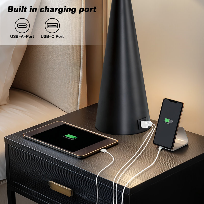 27.5" Modern Touch Control Table Lamp With Usb & Type-c Ports, 3-way Dimmable Lighting