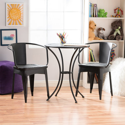 Ensemble de 3 pièces d'extérieur en métal Kd - Bistro avec fer thermolaqué de couleur noire - Mobilier de terrasse en métal, fer