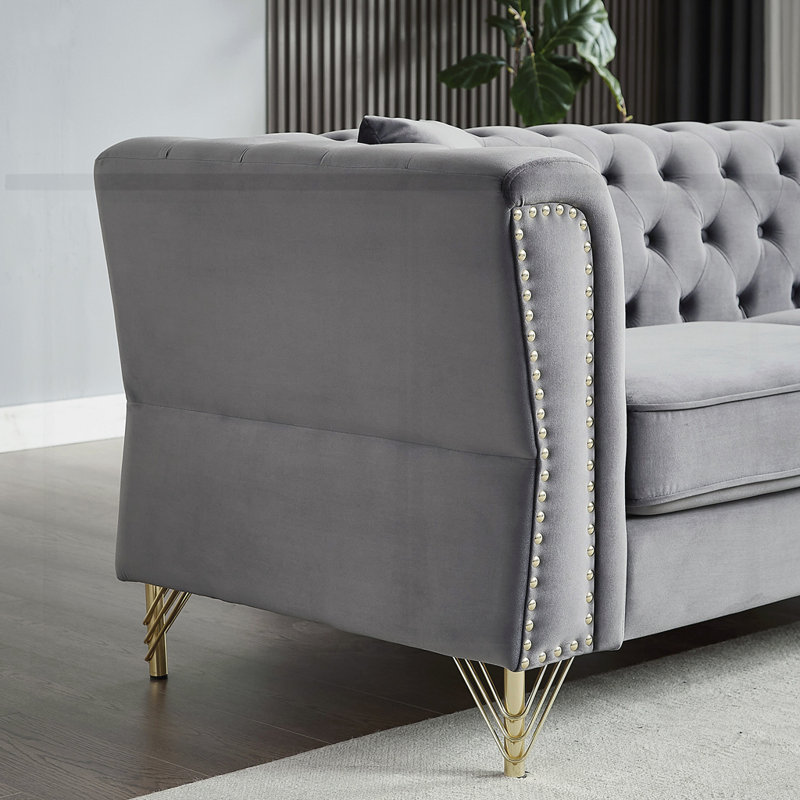 Canapé capitonné en velours 60,2 po, Gris