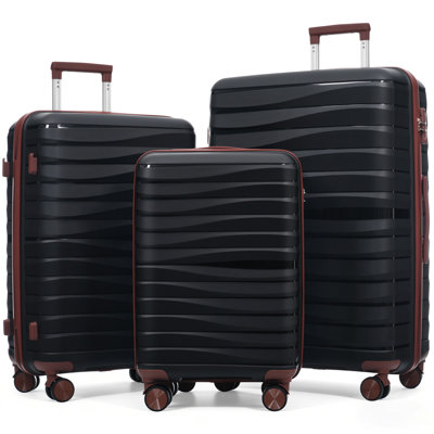 Premium PP Travel Luggage Set , 3-Piece TSA Lock Suitcase Ensemble With 20, 24, And 28 Inch Sizes With 360° Spinner Wheels, Black And Brown
