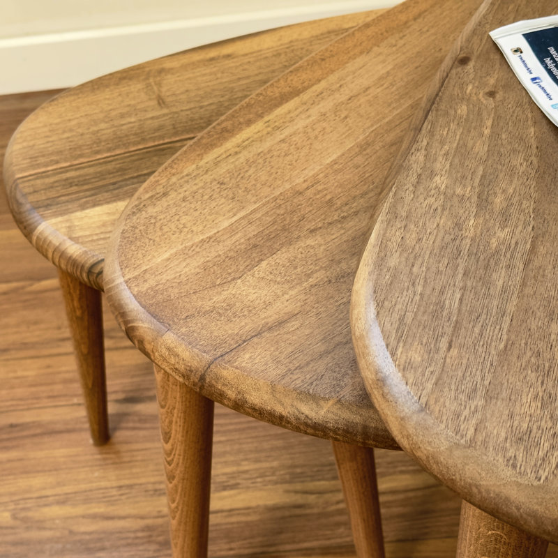 Walnut and Beech Round Nesting Coffee Tables with Tapered Legs