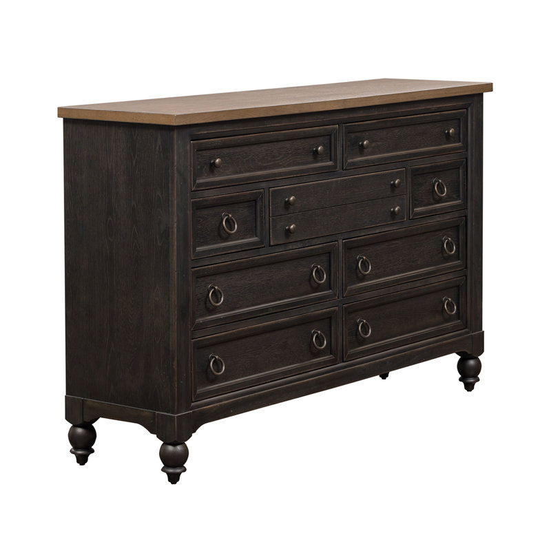 66" W 9-Drawer Wood Double Dresser Dresser, Black