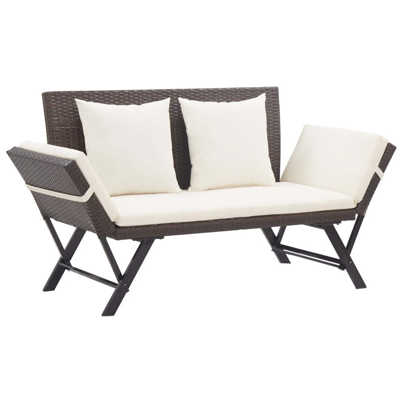 Garden Bench with Cushions 176 cm Poly Rattan Dining Seat, White, Brown