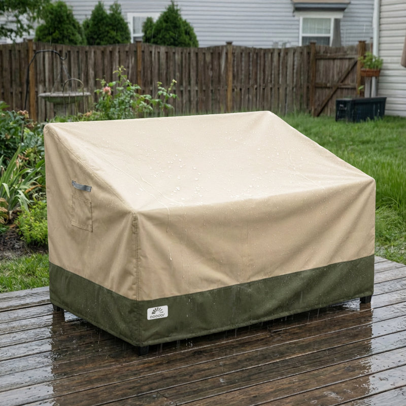 Aoodor Heavy Duty Patio Loveseat Cover, Beige/Green-64"W x 38"D x 38"H