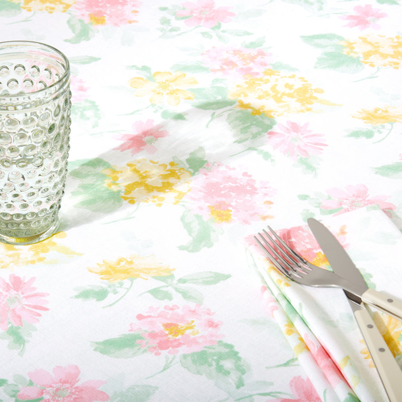 Martha Stewart Amber Floral Tablecloth Single Pack, Pink/Yellow, 102" x 60"
