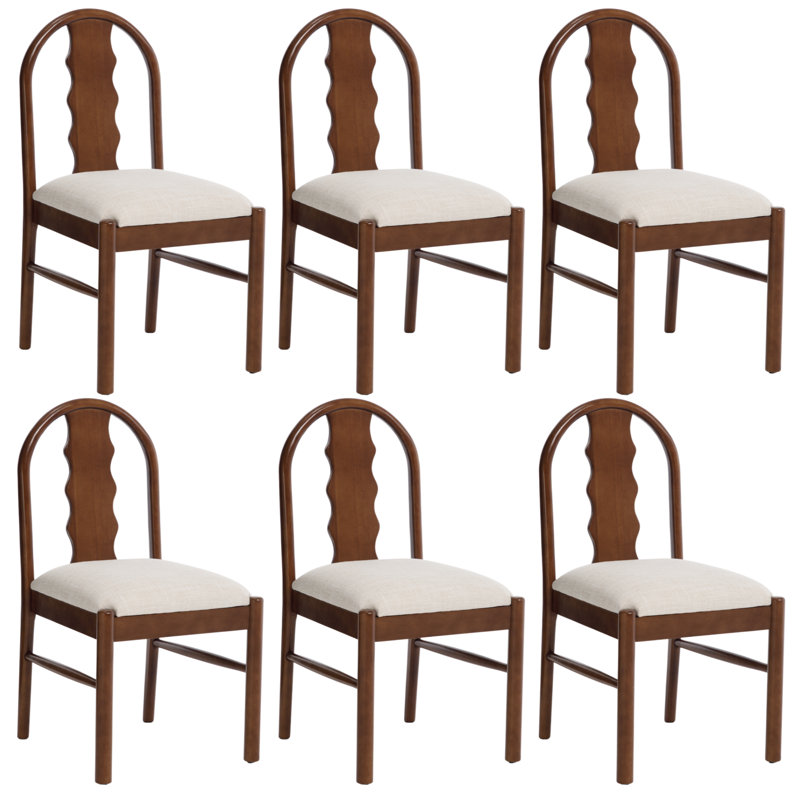 Ensemble de 6 chaises de salle à manger en bois sans dossier avec dossier ondulé, 6, Walnut Wood