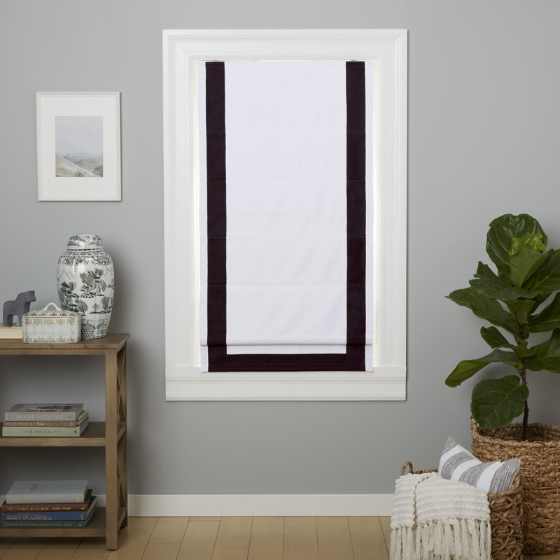 White and Black Cordless Blackout Roman Shade