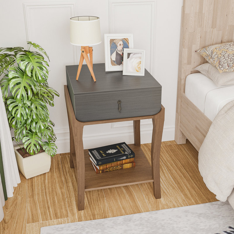 Table de bout, Plateau gris foncé / base en bois