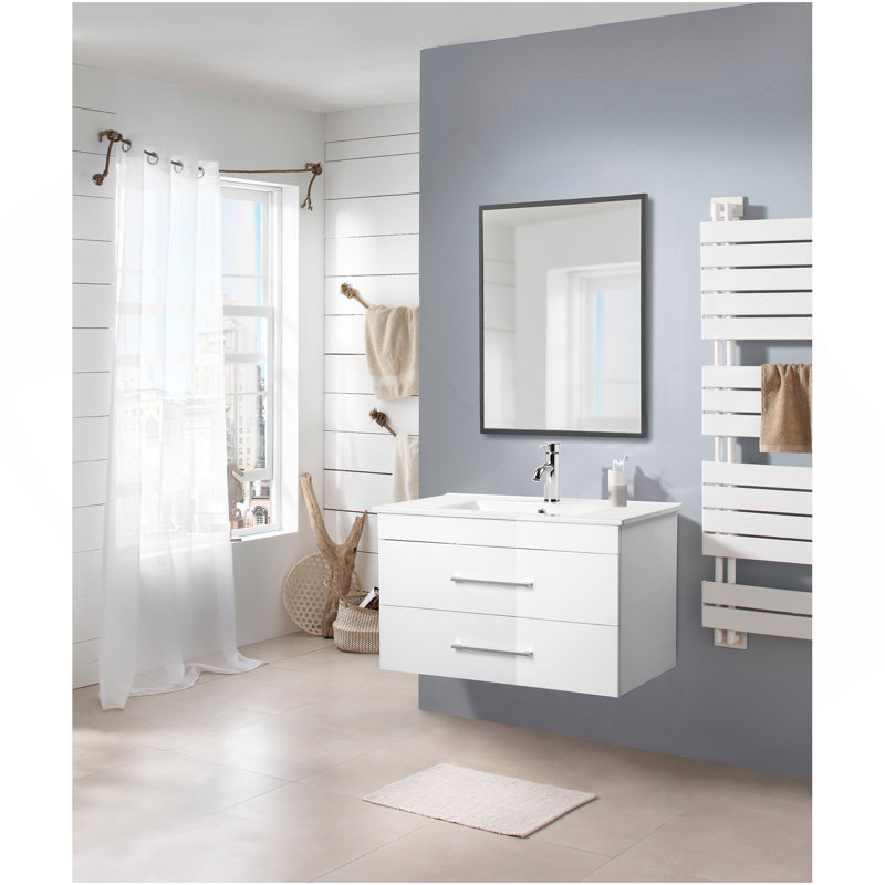 32-Inch White Ceramic Bathroom Sink, Fits 32-Inch Vanity,Pre-Drilled Faucet Hole,Modern Minimalist Design,Durable & Easy To Clean Includes only the sink, does not include the cabinet