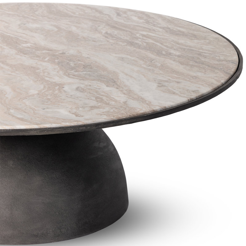 Corbett Marble Coffee Table, 17" H x 47" L x 47" W, Creamy Taupe Top/Hammered Gray Base