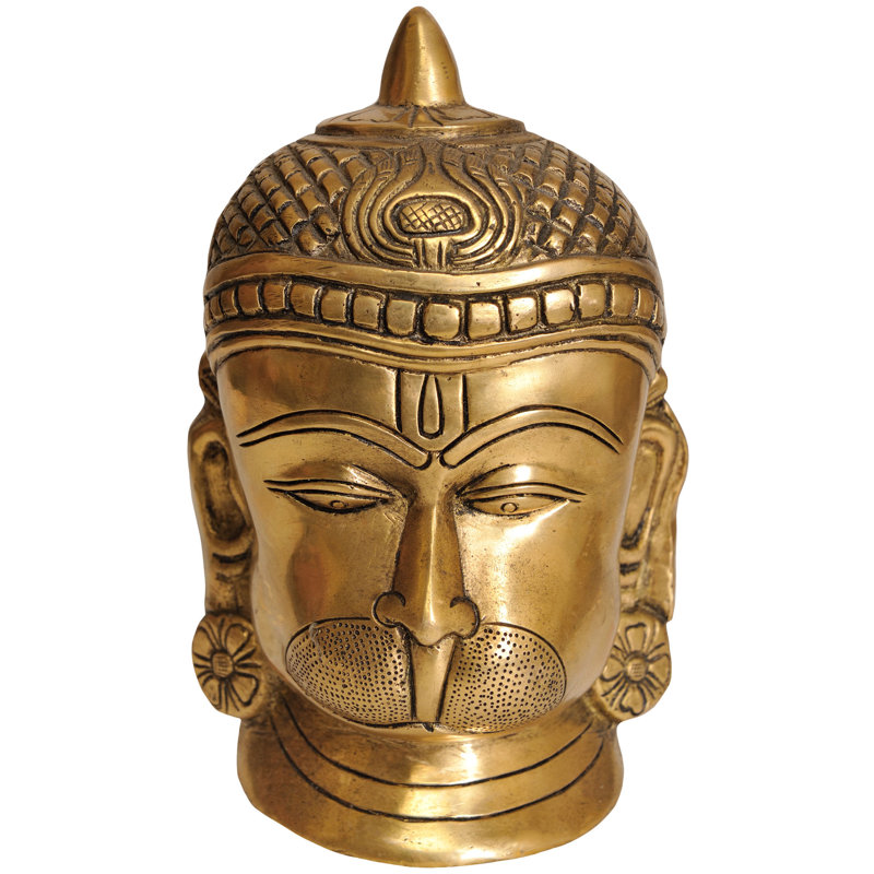 Sculpture en laiton de tête de Hanuman 7 "faite à la main - buste de force de dévotion indou - décoration murale spirituelle - art sacré indien