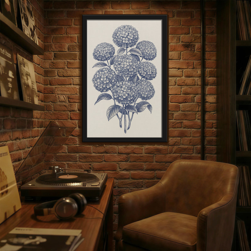 Plantes et fleurs, hortensia bleu à motif floral, H 18 po x l 12 po