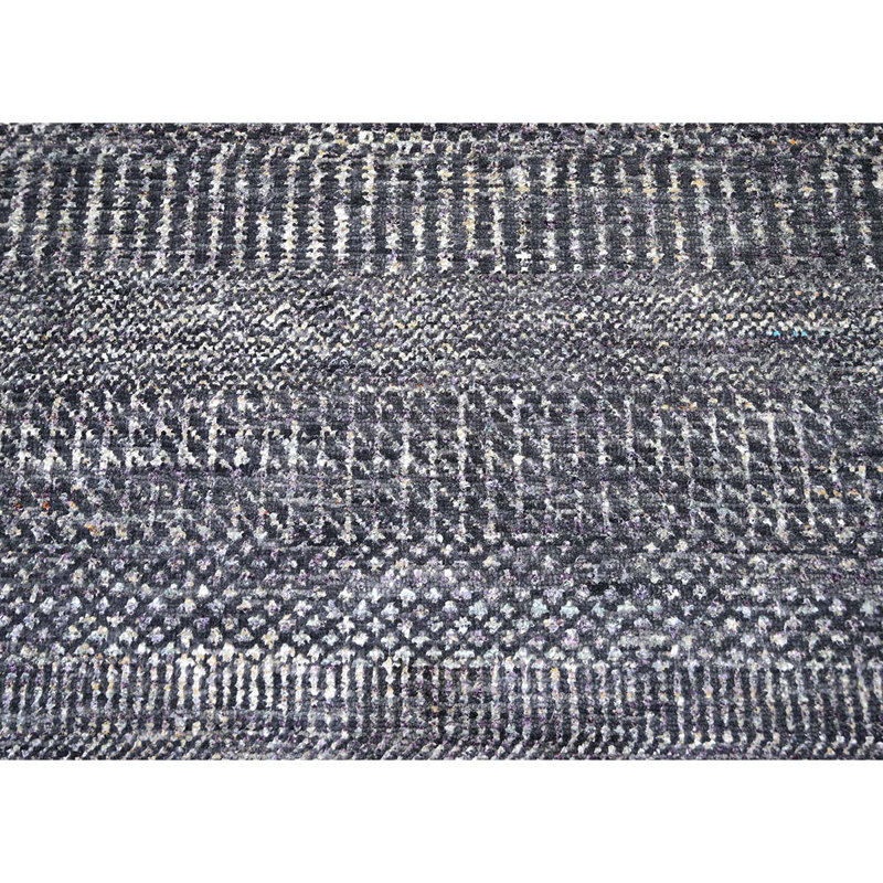 Tapis gris anthracite noué à la main, Rectangle de 10 pi x 14 pi