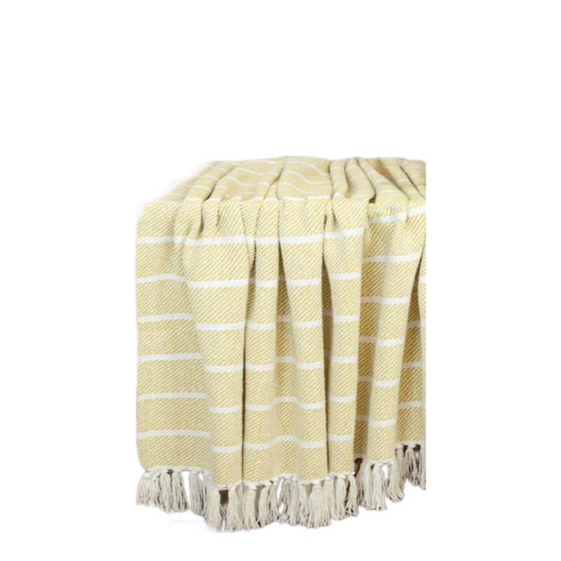 Jeté en coton tissé à rayures blanches et jaunes 50 po x 60 po