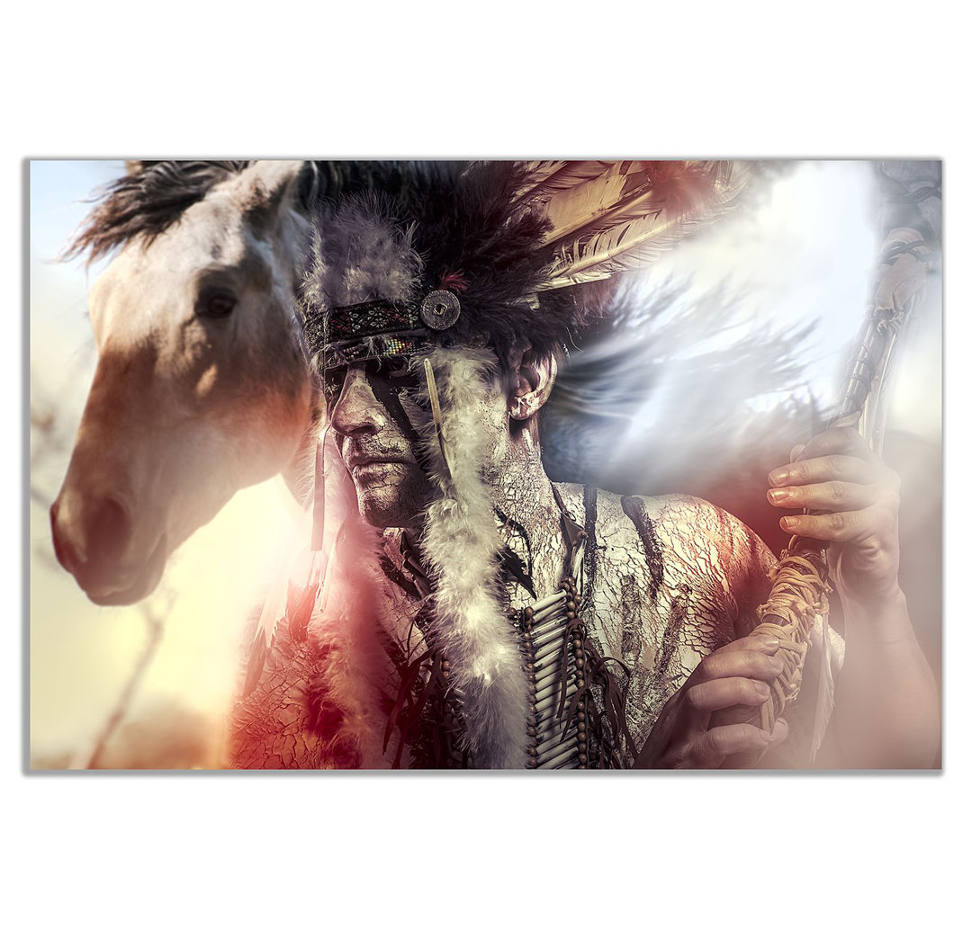 Native American Indian Warrior Chief Horse - Wrapped Canvas Print