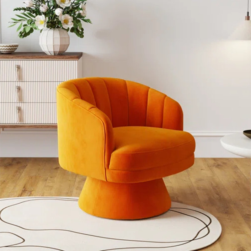 Fauteuil demi-tonneau pivotant en velours Murrow, Orange