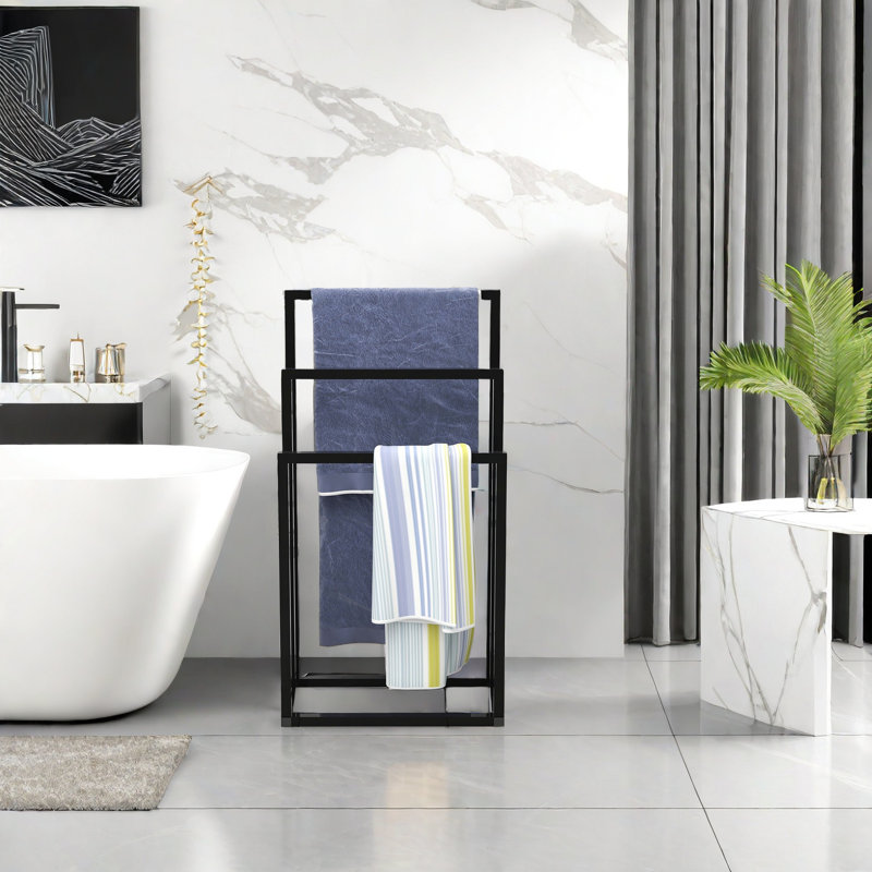 Porte-serviettes sur pied autoportant à 3 niveaux, porte-serviettes pour salle de bain, porte-débarbouillette moderne