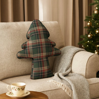 Coussin décoratif à motif d'arbre de Noël écossais vert l 18 po x L 24 po