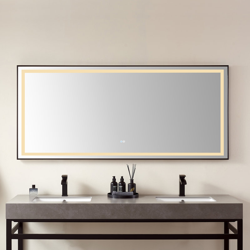 Miroir de salle de bain lumineux, Cadre noir mat
