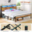 Metal Bed Frame with LED Light and Charging Stations, Platform Bed Frame with Wooden Headboard, No Box Spring Needed-129473235