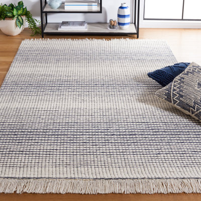 Tapis ivoire / bleu marine en laine tissé à la main Marbella