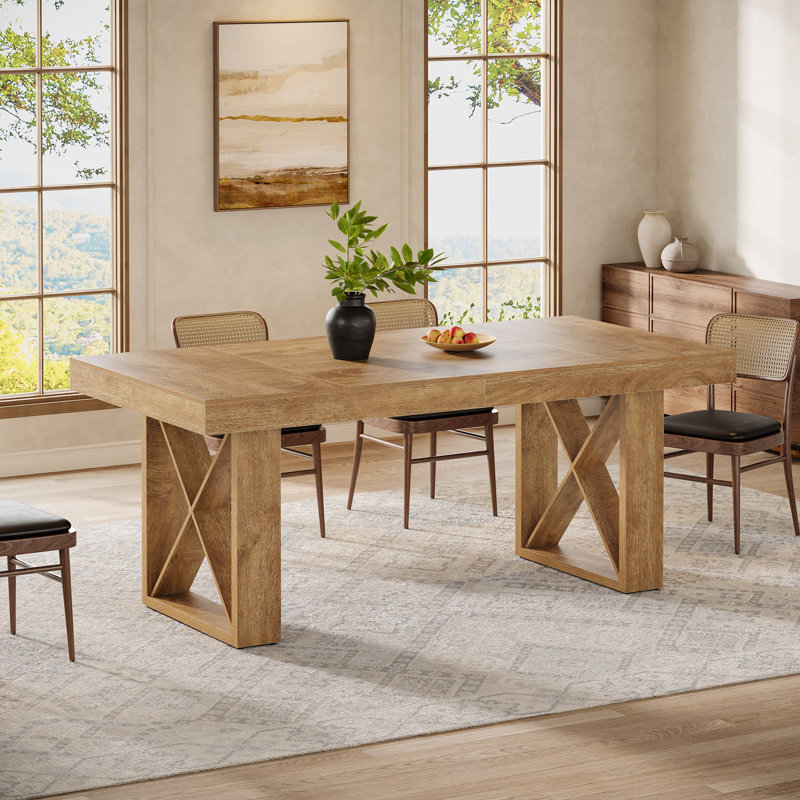 63'' Farmhouse Dining Table for 4–6, Rectangular Kitchen Table with Rustic Wood Finish, Yellow
