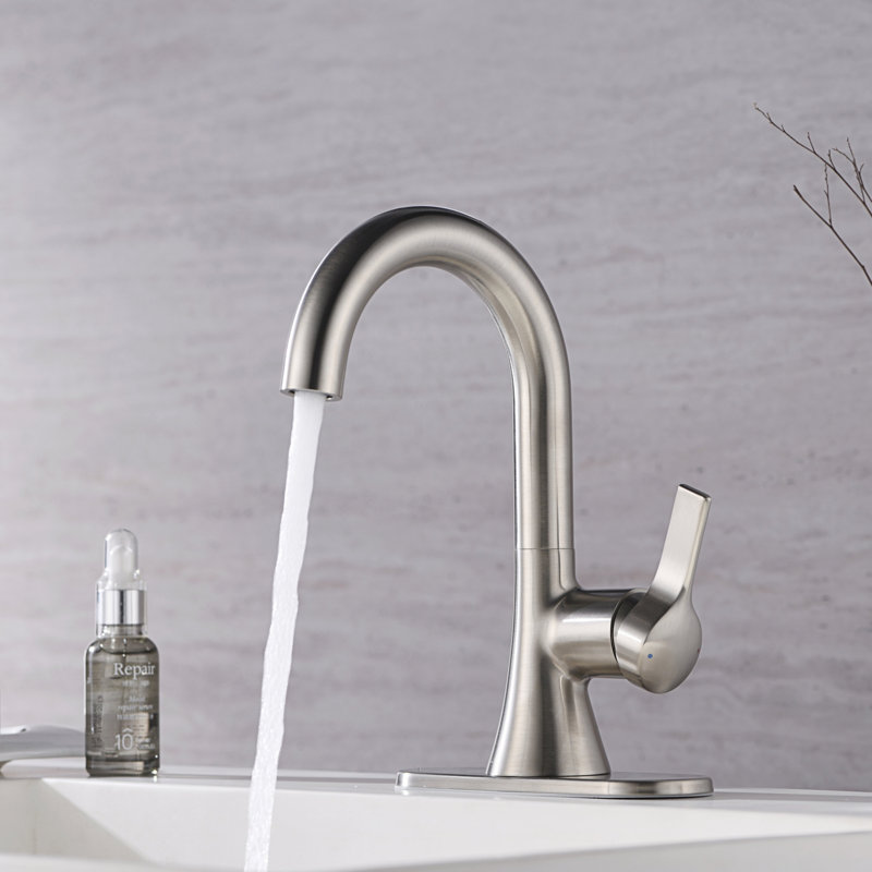 Davvid Collection Single-Handle High-Arc Lavatory Bathroom Sink Faucet with Drain Assembly - Brushed Nickel, Brushed Nickel