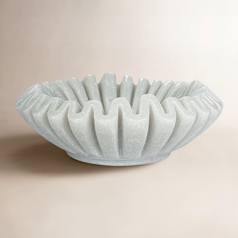 Plat rond plissé en marbre, White