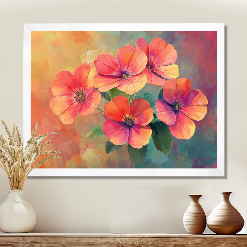 «Neon Geranium Fields Pop Art I - Geraniums», reproduction d'art sur toile encadrée, H 16 po x l 32 po, Cadre simple, Blanc