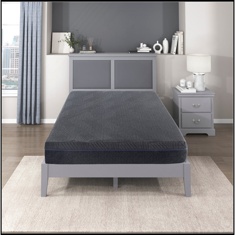 Matelas en mousse viscoélastique infusée de gel de thé vert 11 pouces, gris, matelas dans une boîte, Lit double