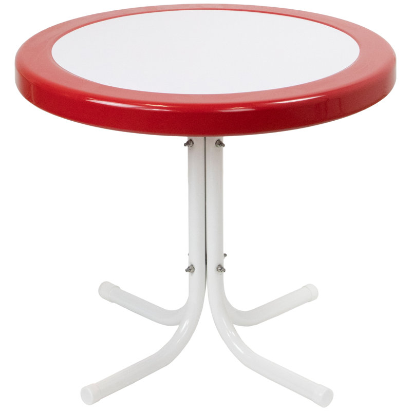 22" Outdoor Retro Tulip Side Table, Red/White