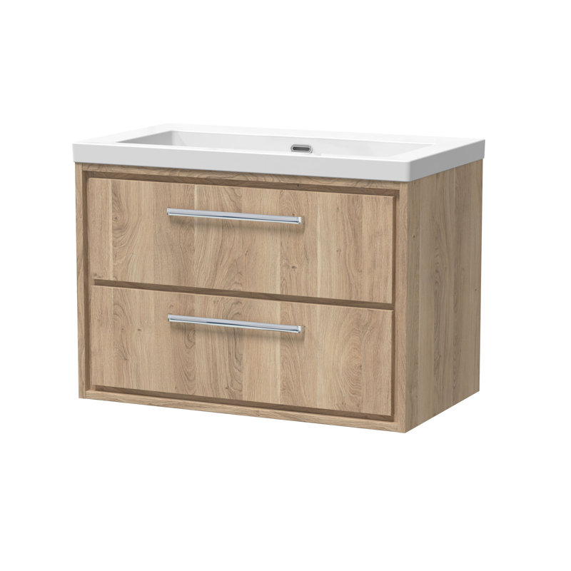 Hudson Reed Lille 600mm Antique Oak 2 Drawer  Wall Hung Vanity Unit With Fireclay Basin, Bleached Oak, 81.3cm W