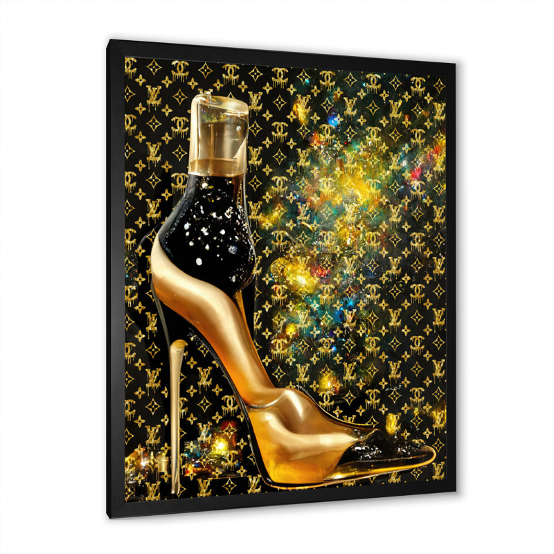 Luxueux talons aiguilles VI - art mural sur toile tendance, L 12 po x H 20 po, Impression noire sur toile encadrée
